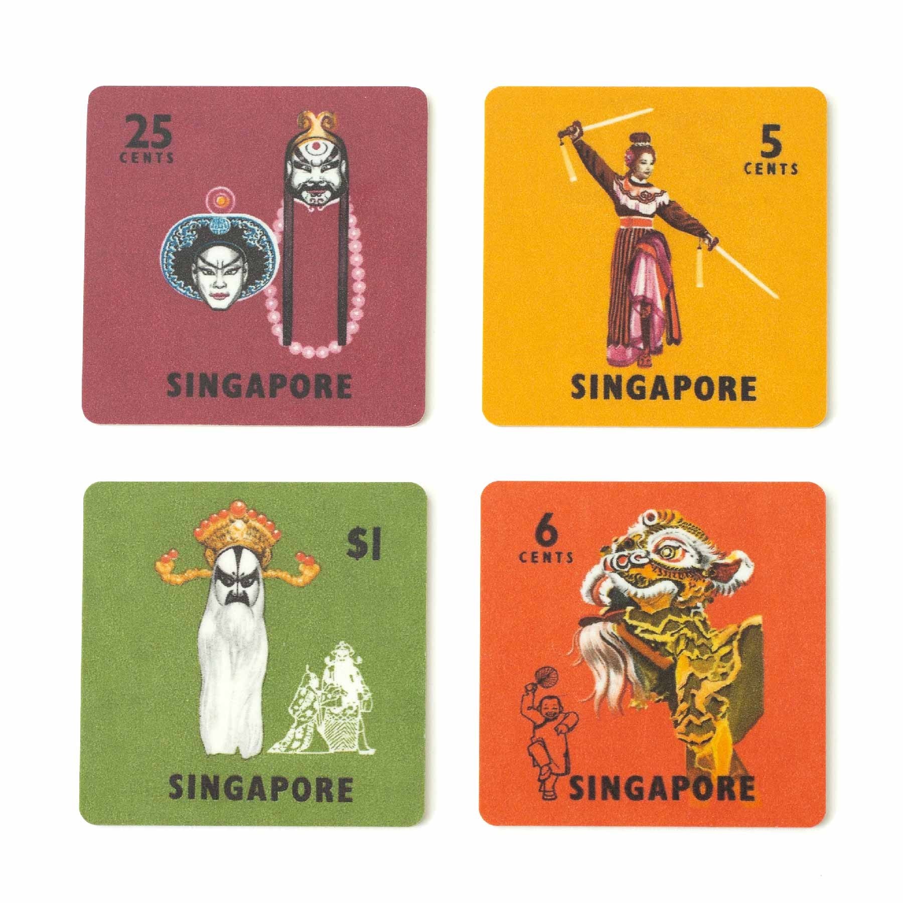 Untersetzer Singapore Stamps – 4er Set